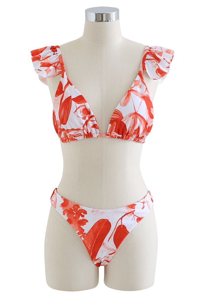 Rainforest Vibe Flutter Strap Bikini Cover-Up Set in Orange