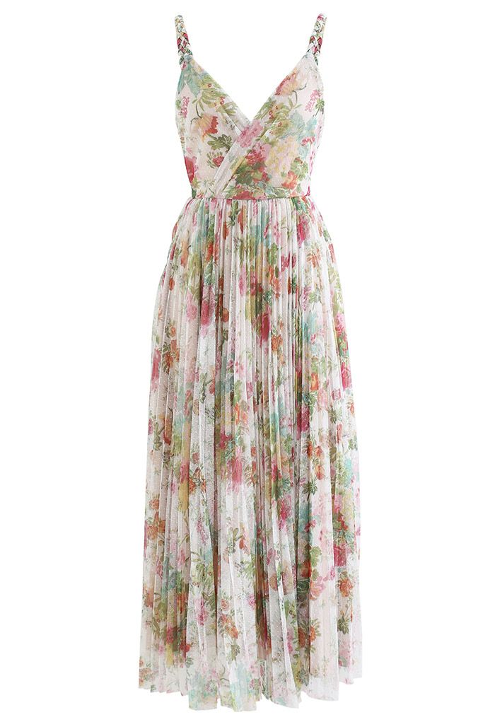 Spring Break Wrap Pleated Mesh Cami Dress
