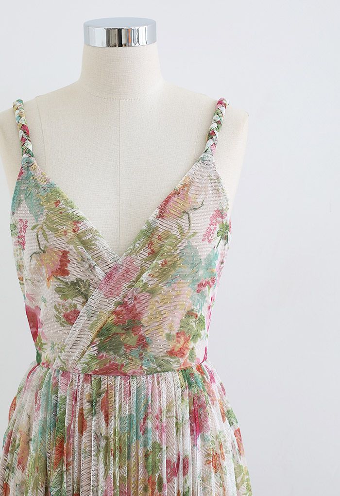 Spring Break Wrap Pleated Mesh Cami Dress