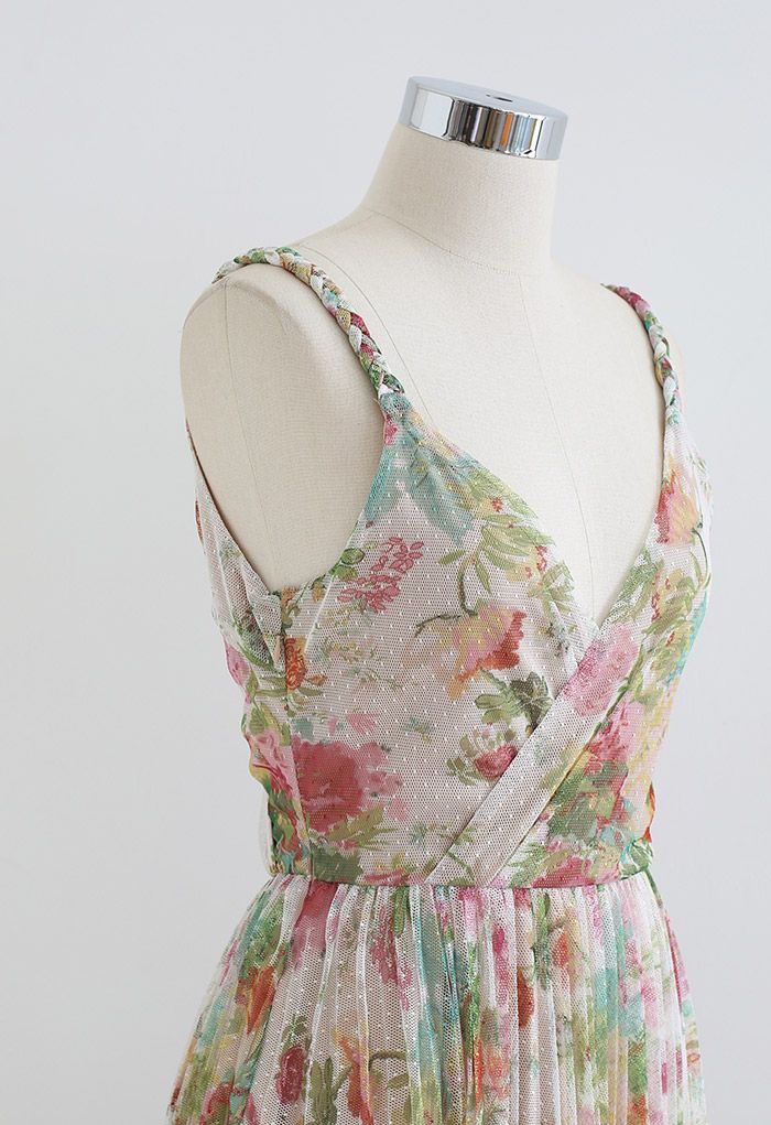 Spring Break Wrap Pleated Mesh Cami Dress