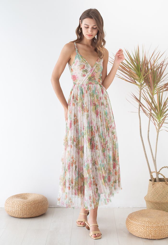 Spring Break Wrap Pleated Mesh Cami Dress
