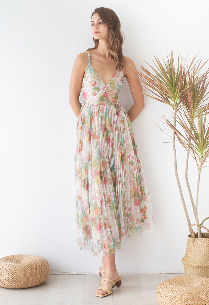 Spring Break Wrap Pleated Mesh Cami Dress