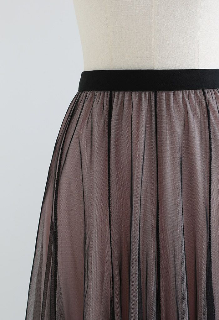 Mixture Color Panelled Tulle Maxi Skirt in Black Halloween Costumes
