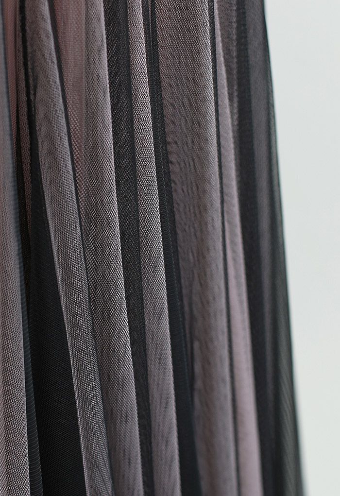 Mixture Color Panelled Tulle Maxi Skirt in Black Halloween Costumes
