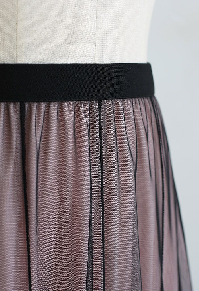 Mixture Color Panelled Tulle Maxi Skirt in Black Halloween Costumes