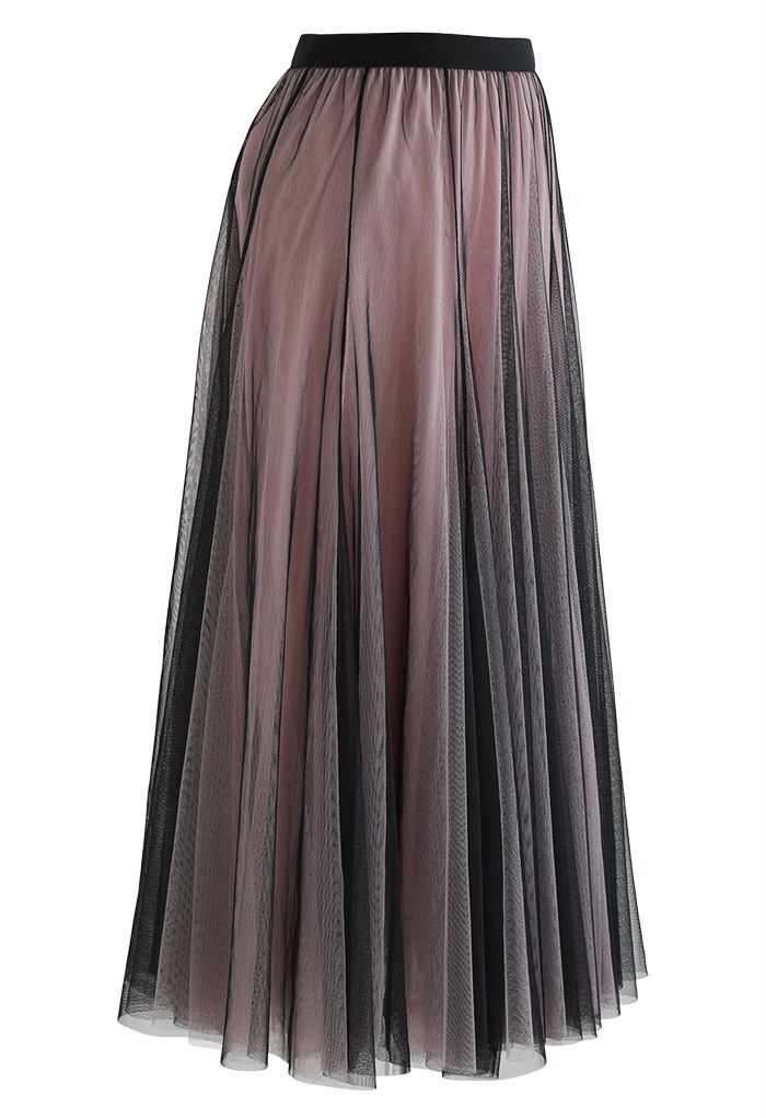 Mixture Color Panelled Tulle Maxi Skirt in Black Halloween Costumes