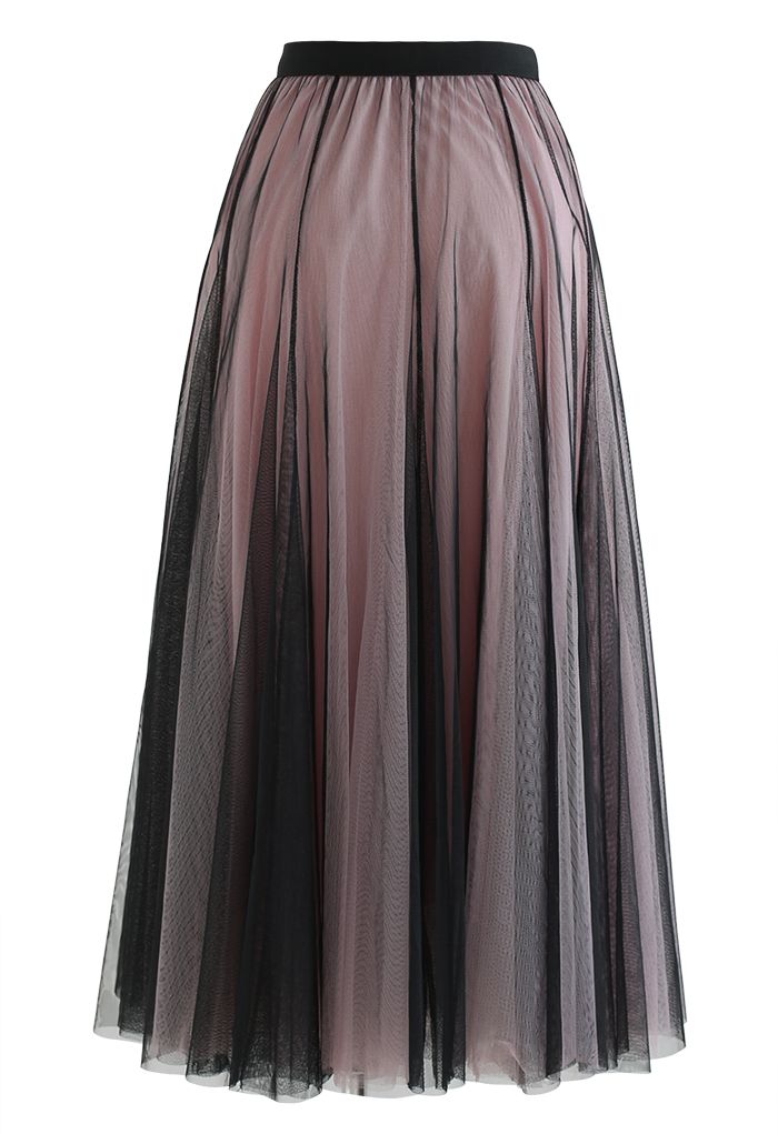 Mixture Color Panelled Tulle Maxi Skirt in Black Halloween Costumes