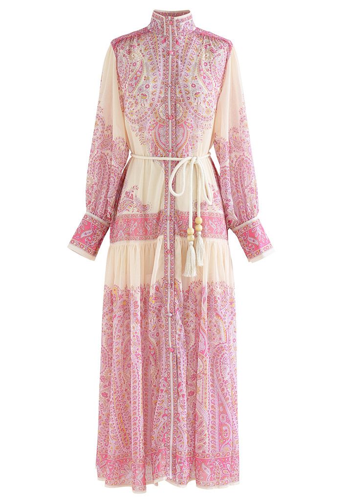 Exotic Boho Paisley Chiffon Maxi Dress