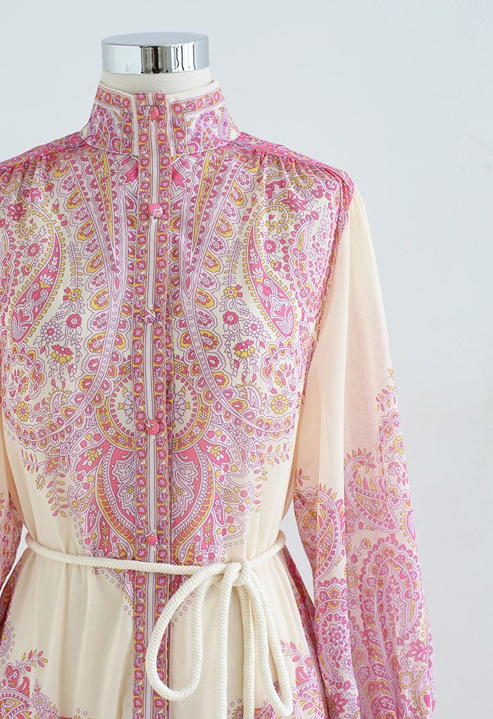 Exotic Boho Paisley Chiffon Maxi Dress