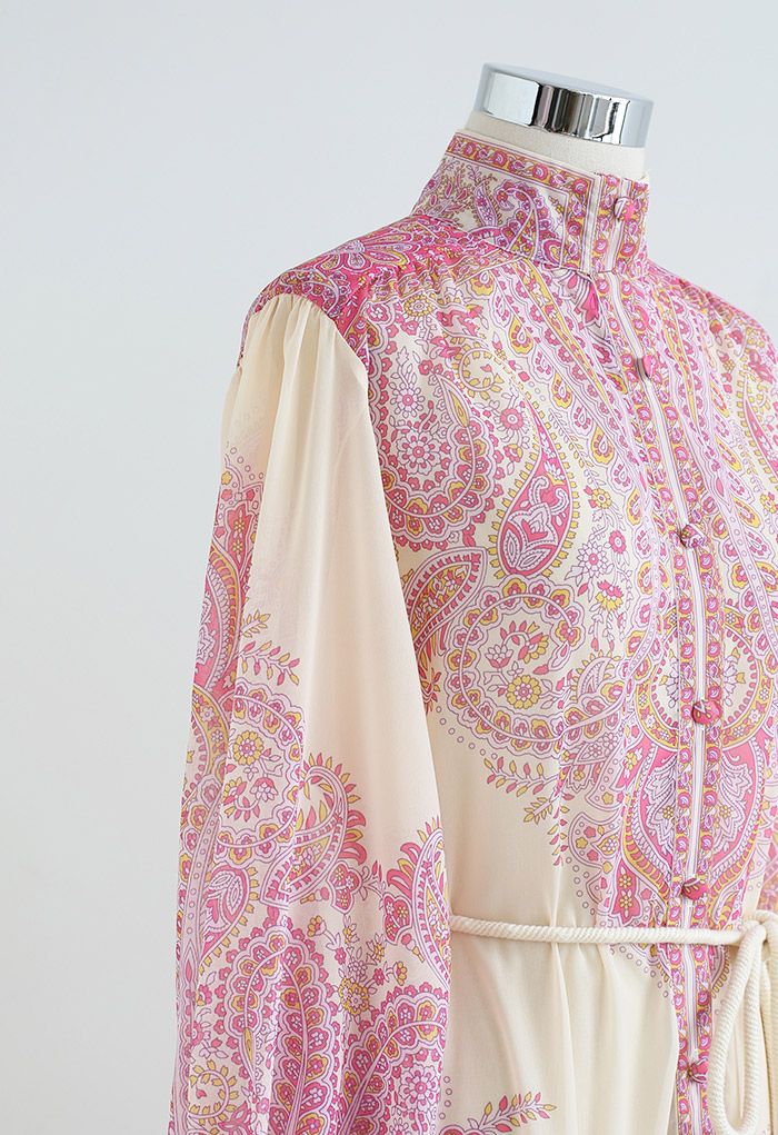 Exotic Boho Paisley Chiffon Maxi Dress