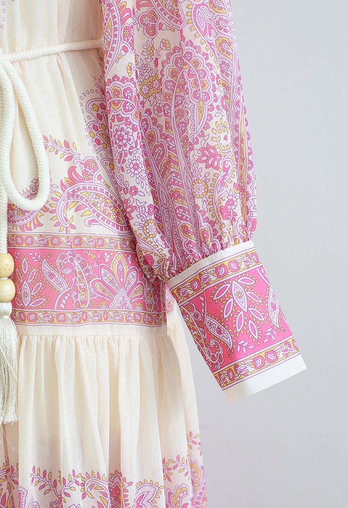 Exotic Boho Paisley Chiffon Maxi Dress
