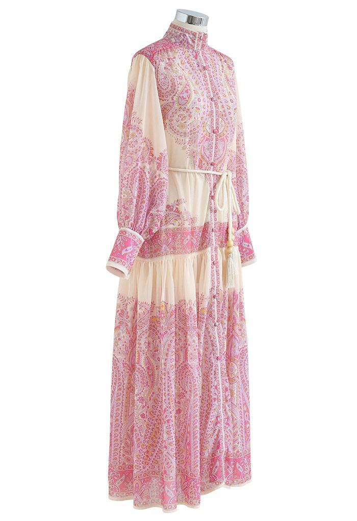 Exotic Boho Paisley Chiffon Maxi Dress