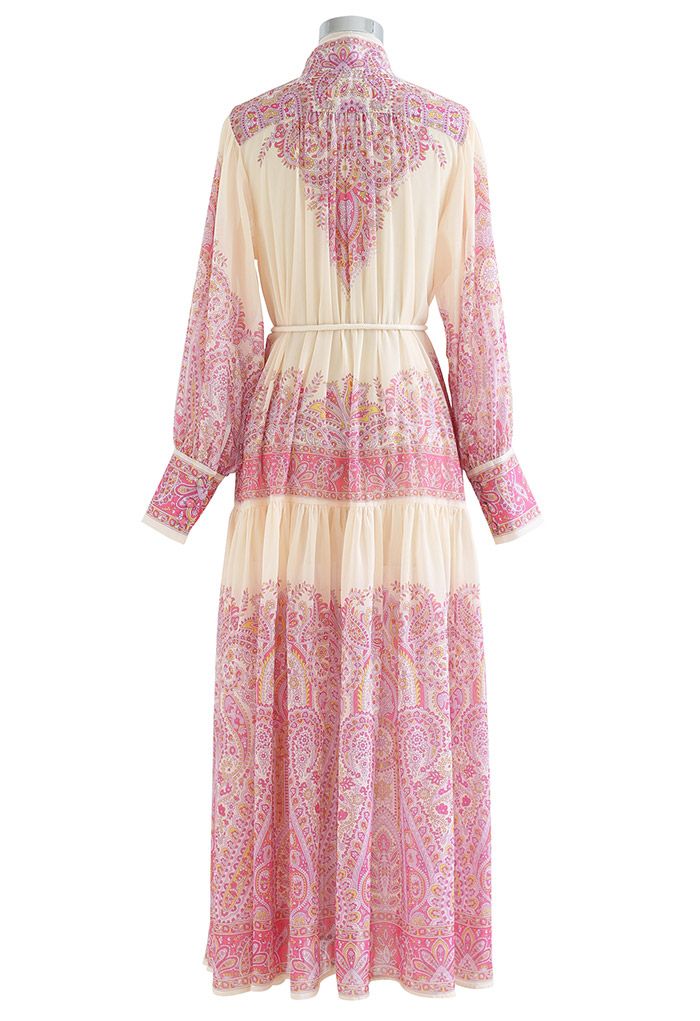 Exotic Boho Paisley Chiffon Maxi Dress