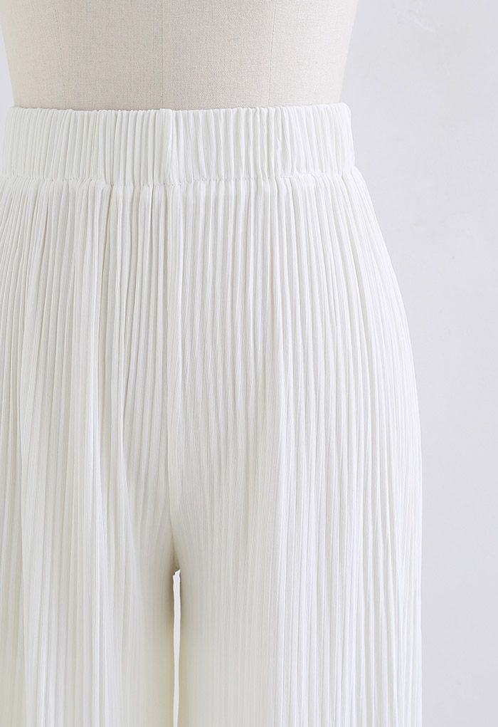 High-Waisted Ribbed Pants in Cream