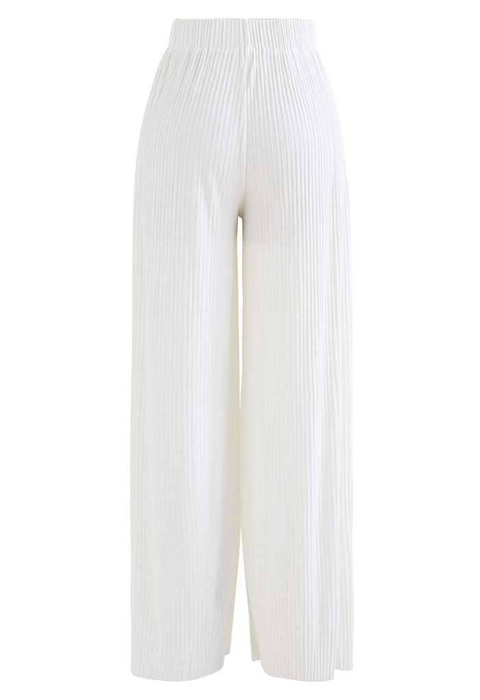 High-Waisted Ribbed Pants in Cream