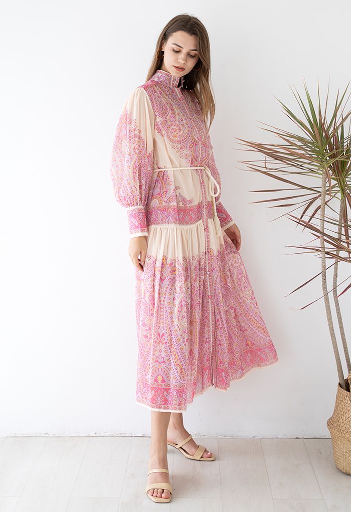 Exotic Boho Paisley Chiffon Maxi Dress