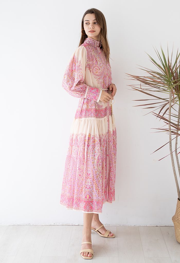 Exotic Boho Paisley Chiffon Maxi Dress