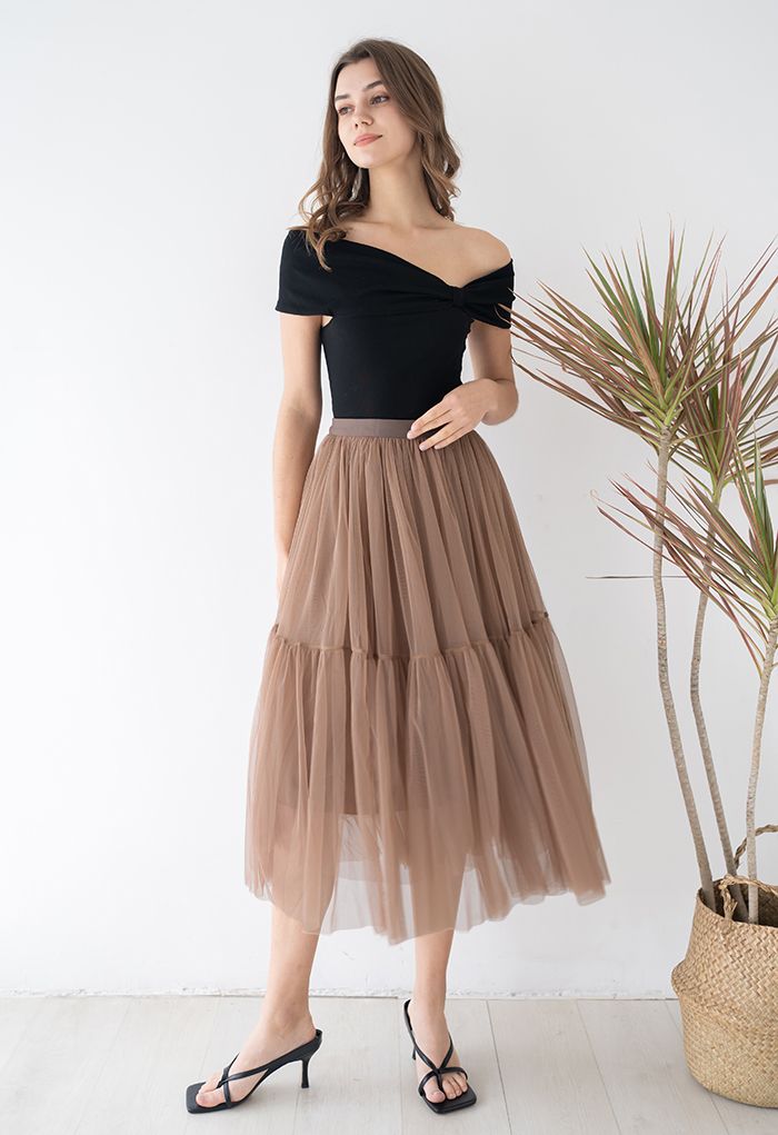 Side Knot Off-Shoulder Fitted Top in Black