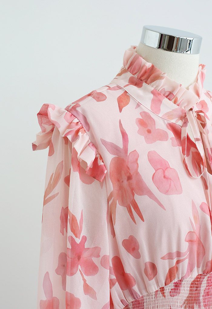 Darling Blush Pink Floral Tie Neck Maxi Dress