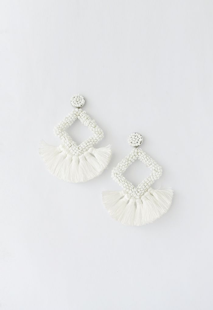 Beaded Diamond Tassel Earrings