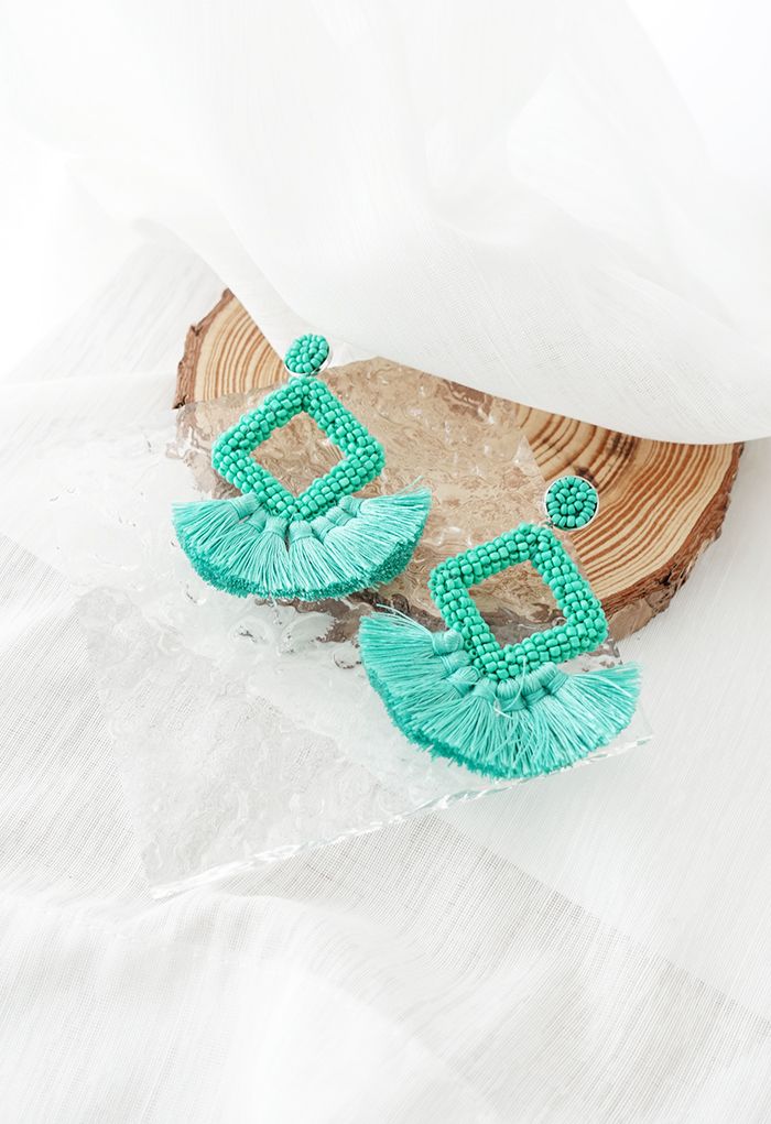 Beaded Diamond Tassel Earrings