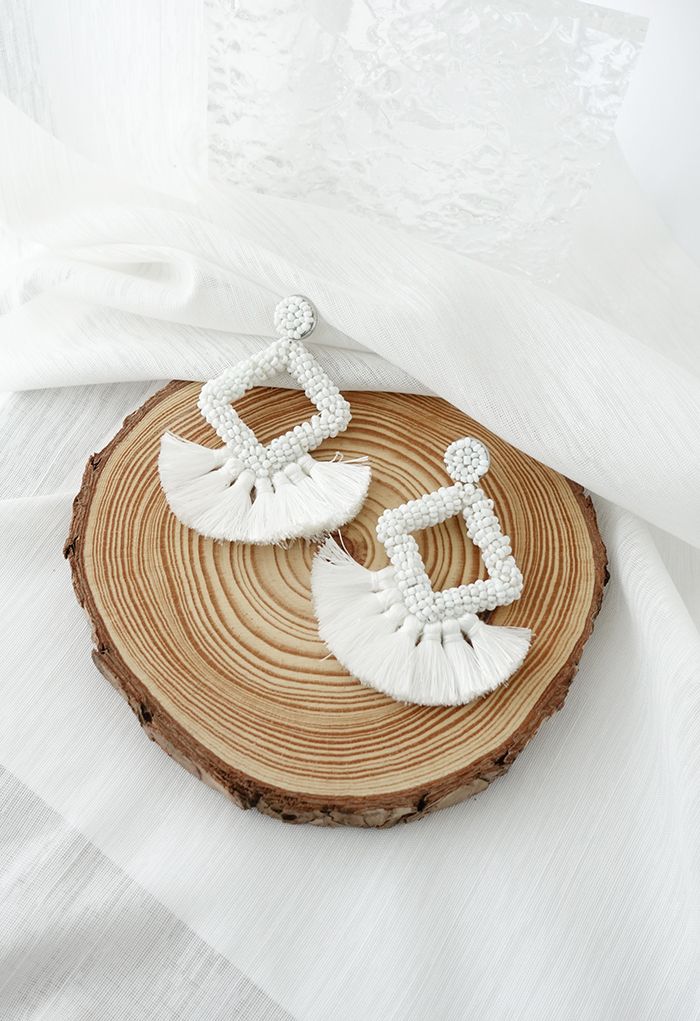 Beaded Diamond Tassel Earrings