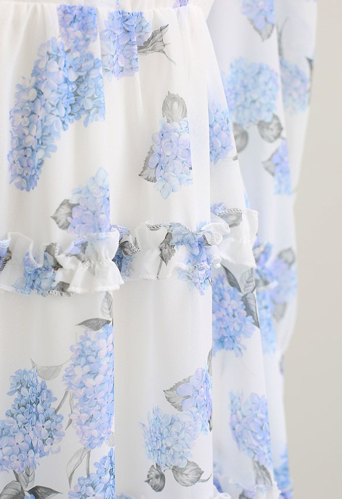 Hydrangea Print Cutout Waist Ruffle Mini Dress