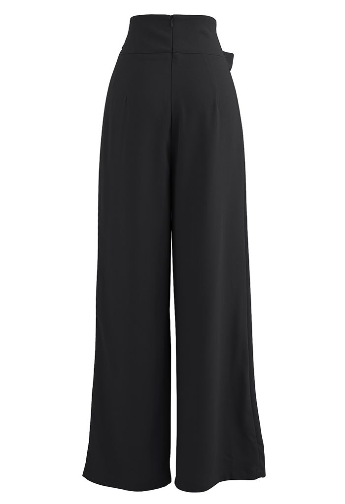 Bowknot High Waist Wide-Leg Pants in Black
