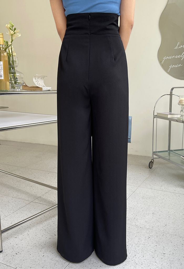 Bowknot High Waist Wide-Leg Pants in Black