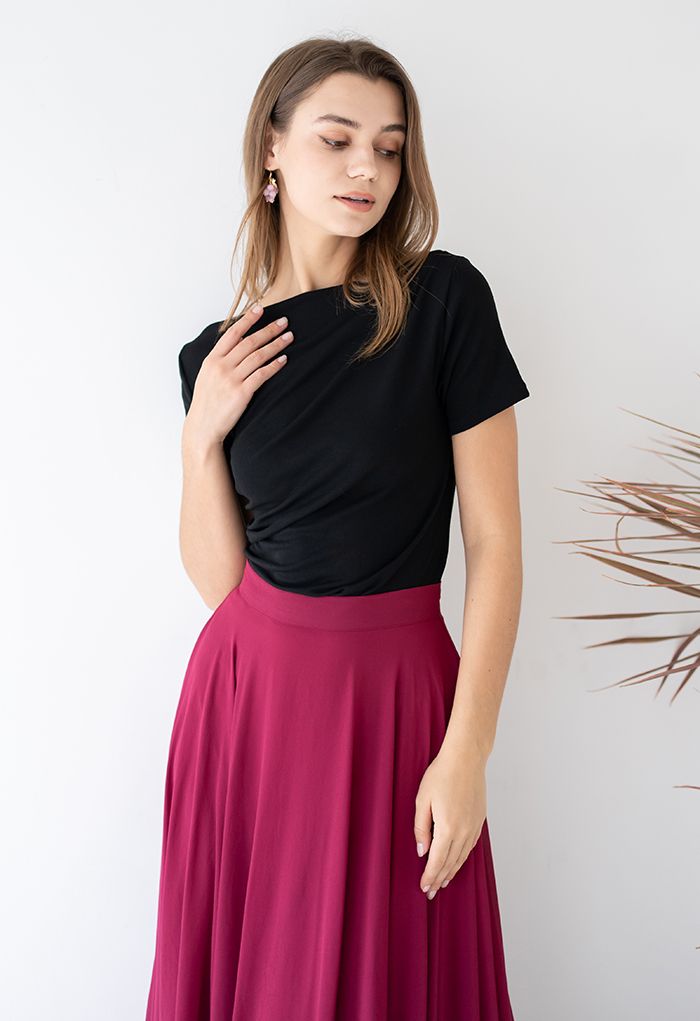 Ruched Front T-Shirt in Black