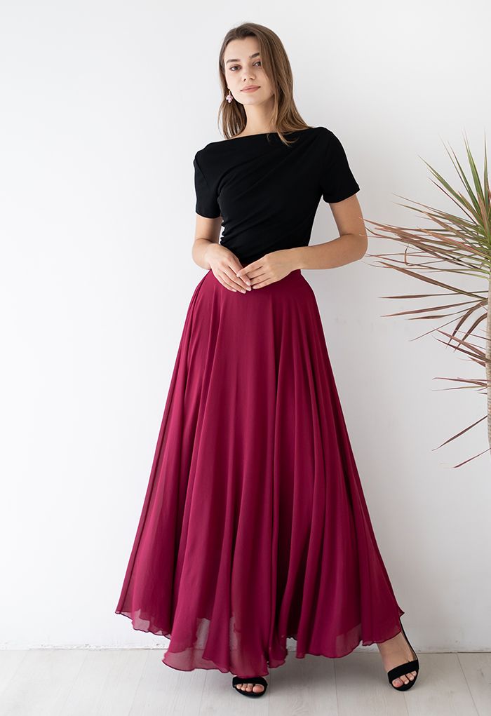 Timeless Favorite Chiffon Maxi Skirt in Wine