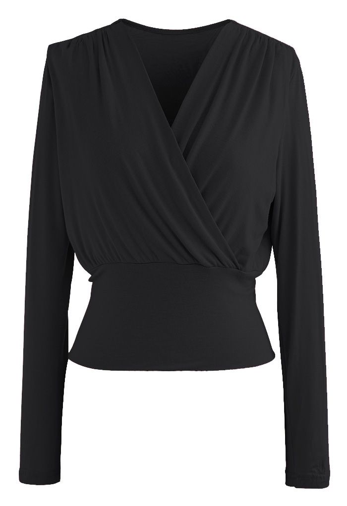 Ultra-Soft Cotton Wrap Top in Black