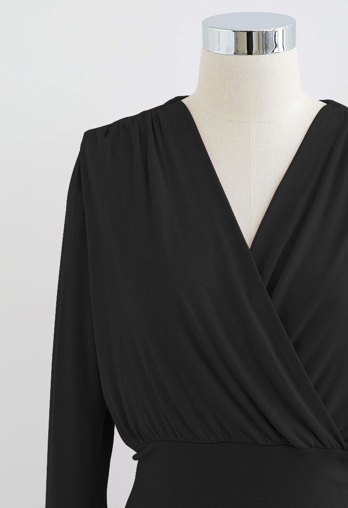 Ultra-Soft Cotton Wrap Top in Black