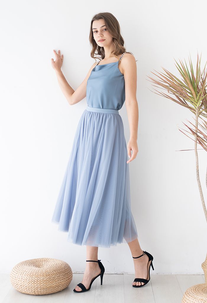 My Secret Garden Tulle Maxi Skirt in Blue