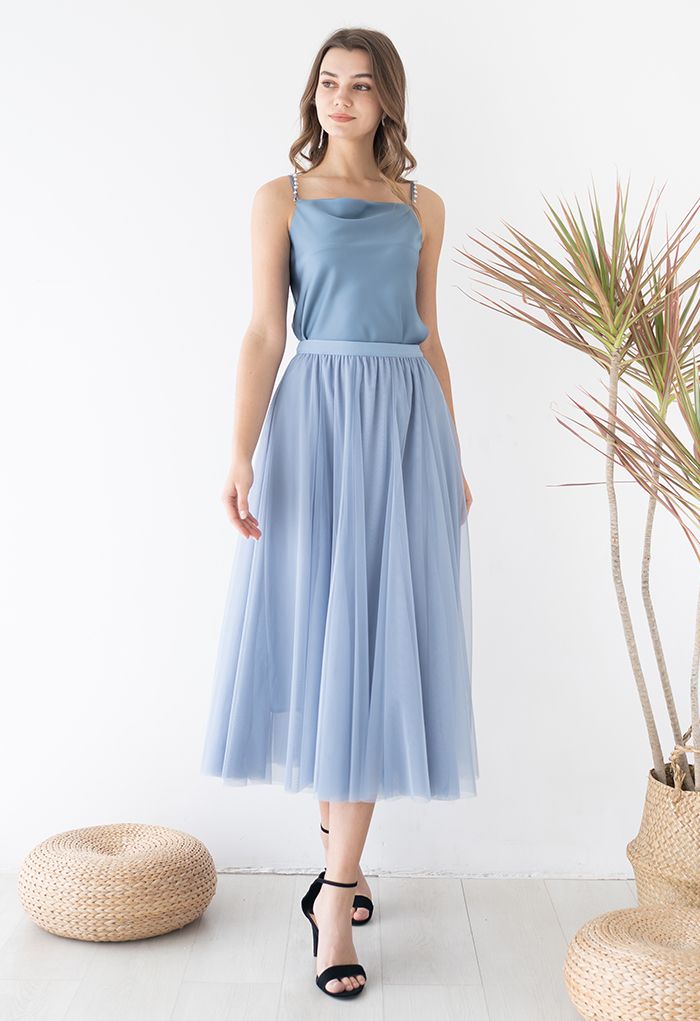 My Secret Garden Tulle Maxi Skirt in Blue
