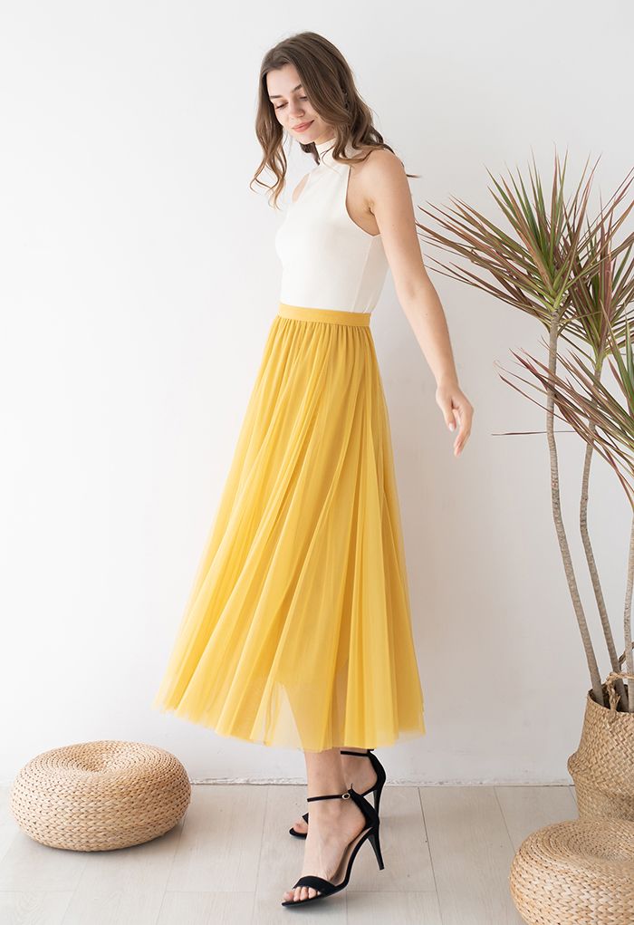 My Secret Garden Tulle Maxi Skirt in Yellow