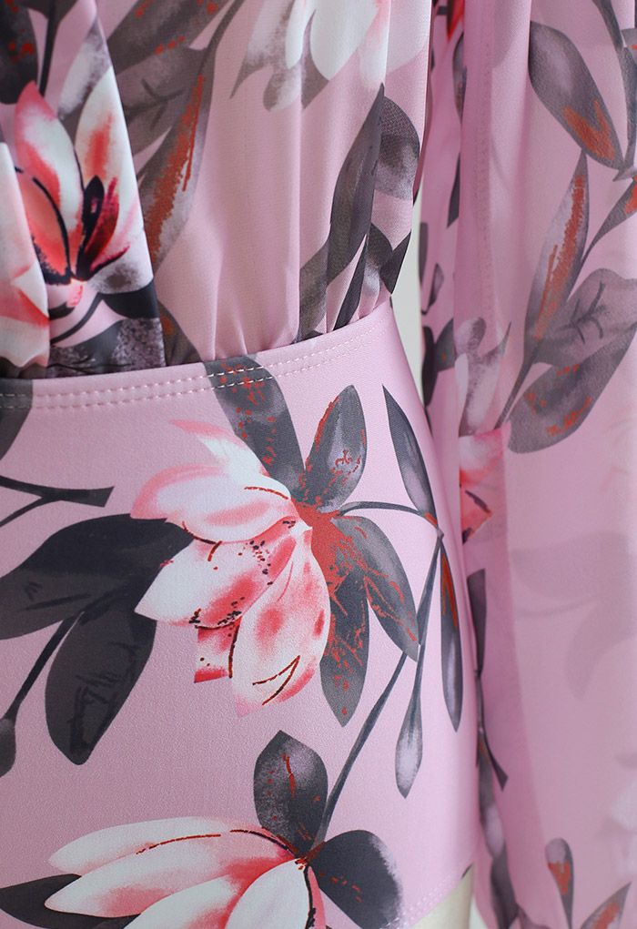 Magnolia Two-Piece Long Sleeve Bikini Set in Pink