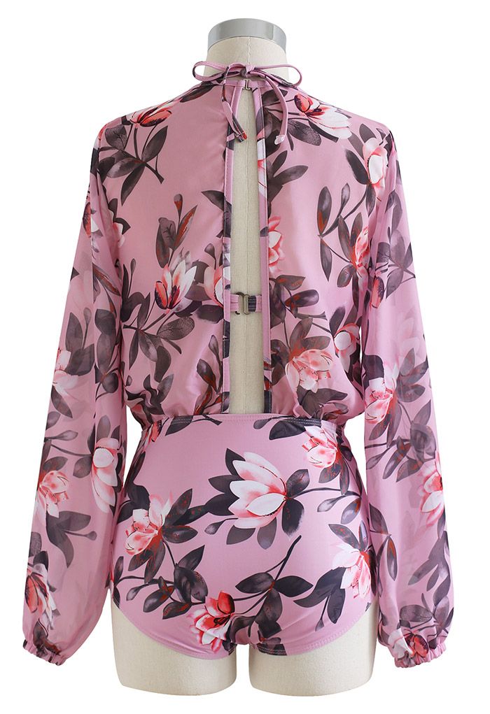 Magnolia Two-Piece Long Sleeve Bikini Set in Pink