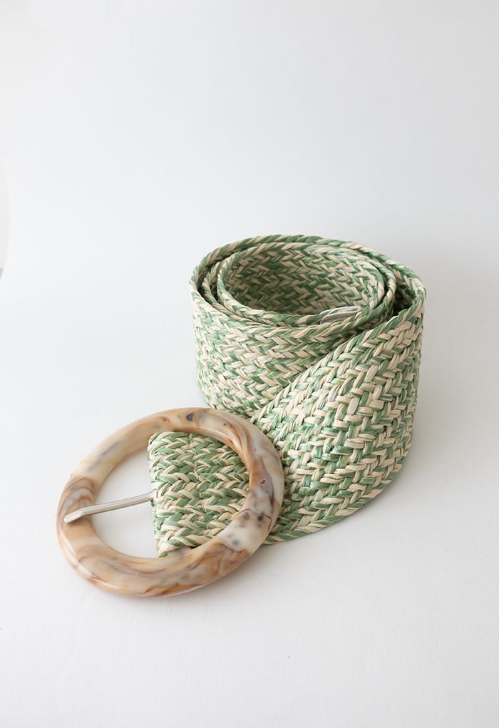 Marble Buckle Woven Raffia Belt