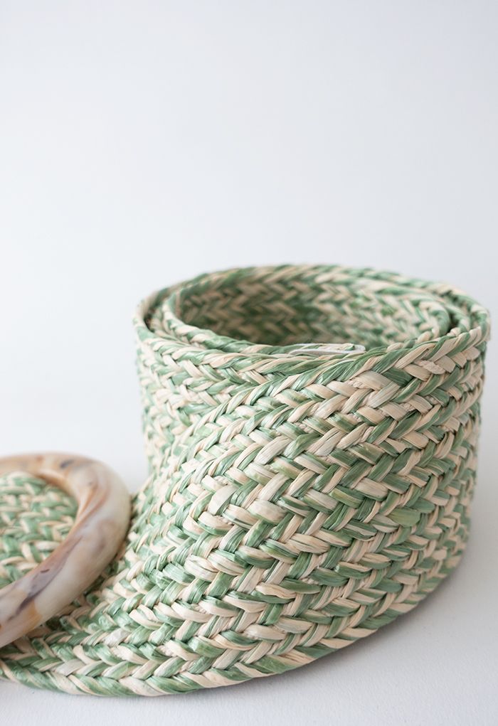 Marble Buckle Woven Raffia Belt