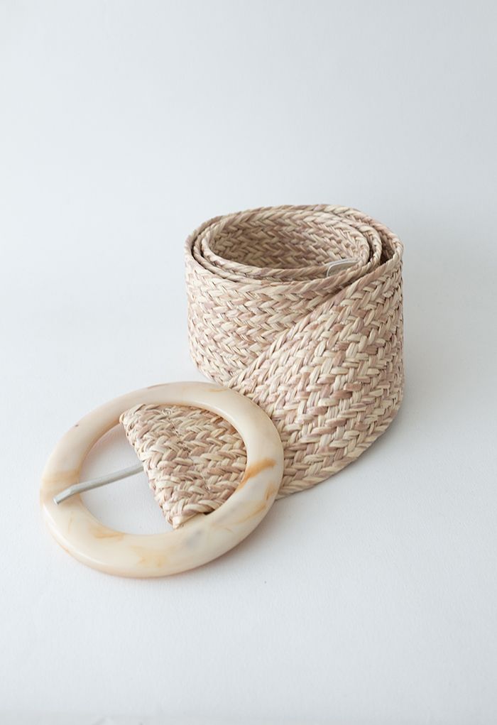 Marble Buckle Woven Raffia Belt