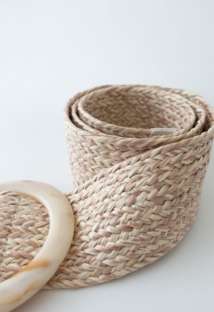 Marble Buckle Woven Raffia Belt