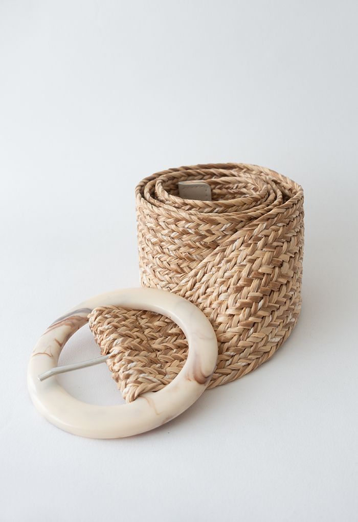 Marble Buckle Woven Raffia Belt