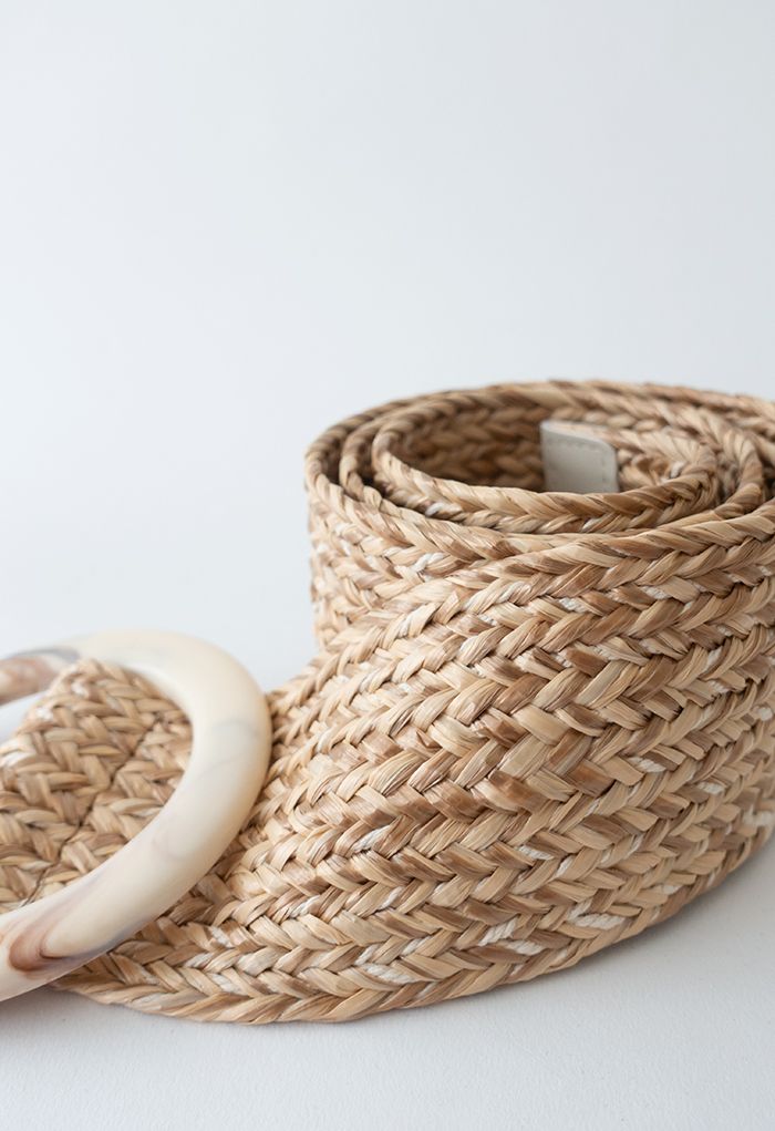 Marble Buckle Woven Raffia Belt