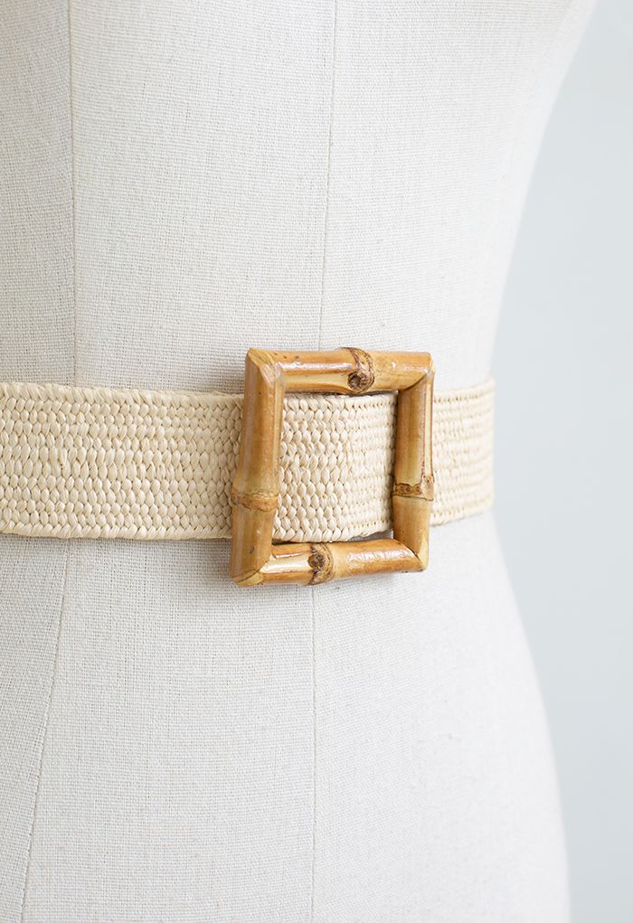 Square Bamboo Buckle Stretchy Straw Belt