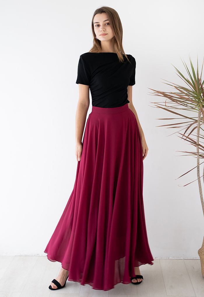 Timeless Favorite Chiffon Maxi Skirt in Wine