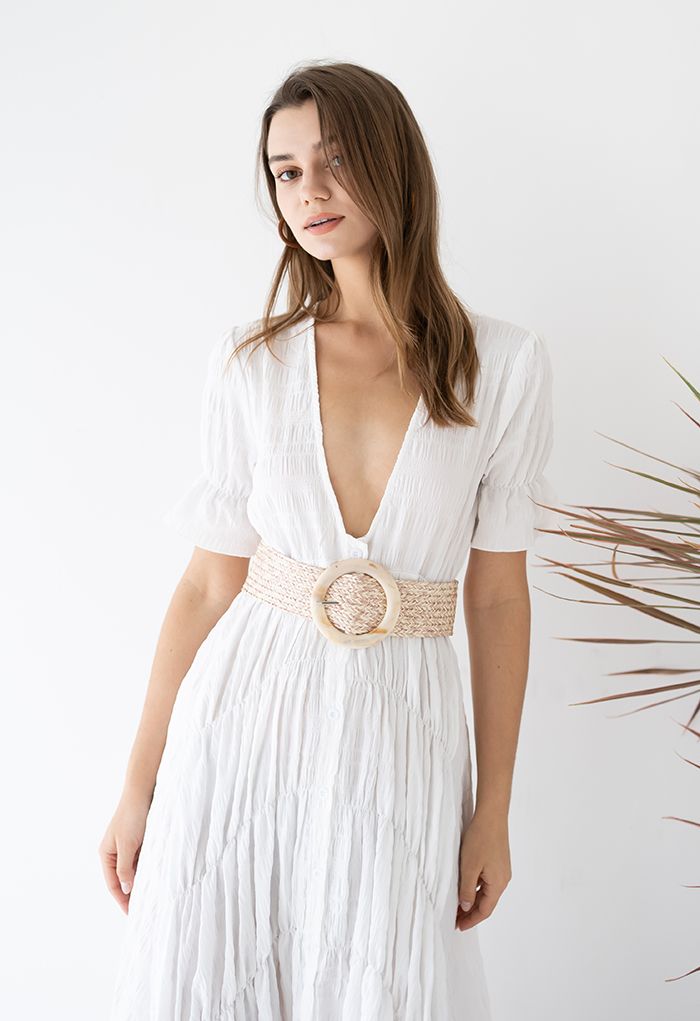 Marble Buckle Woven Raffia Belt