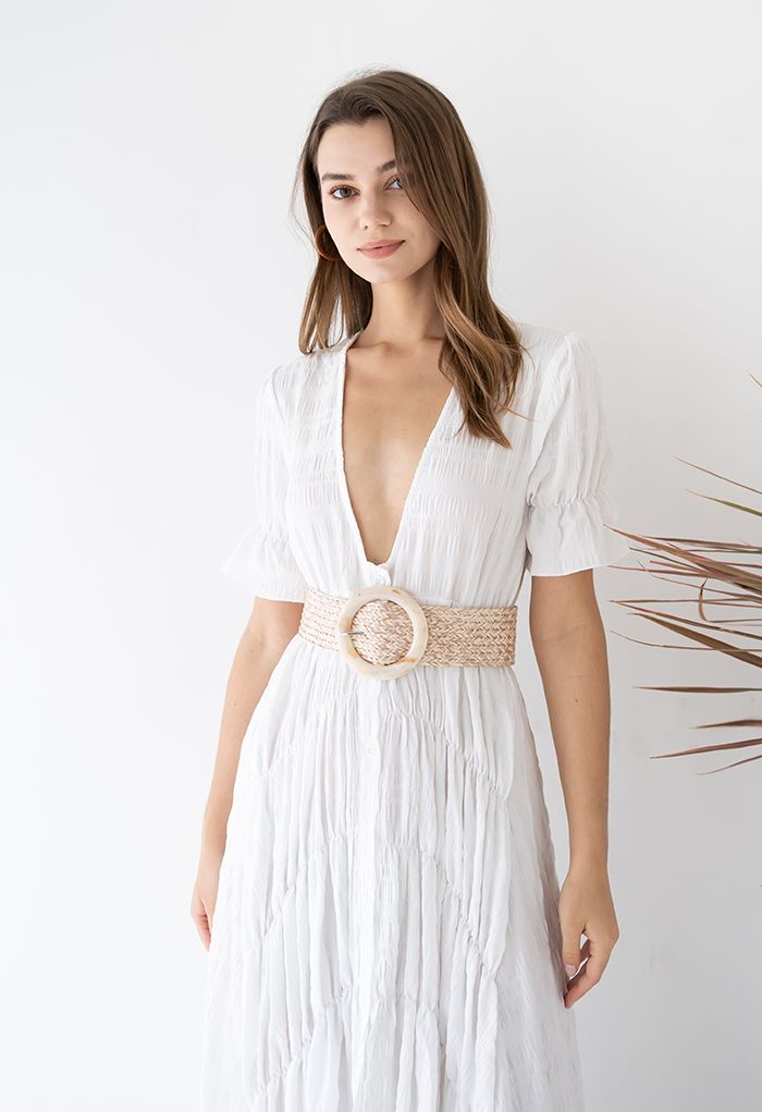 Marble Buckle Woven Raffia Belt
