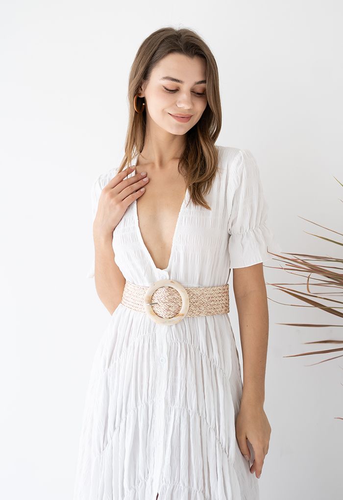 Marble Buckle Woven Raffia Belt