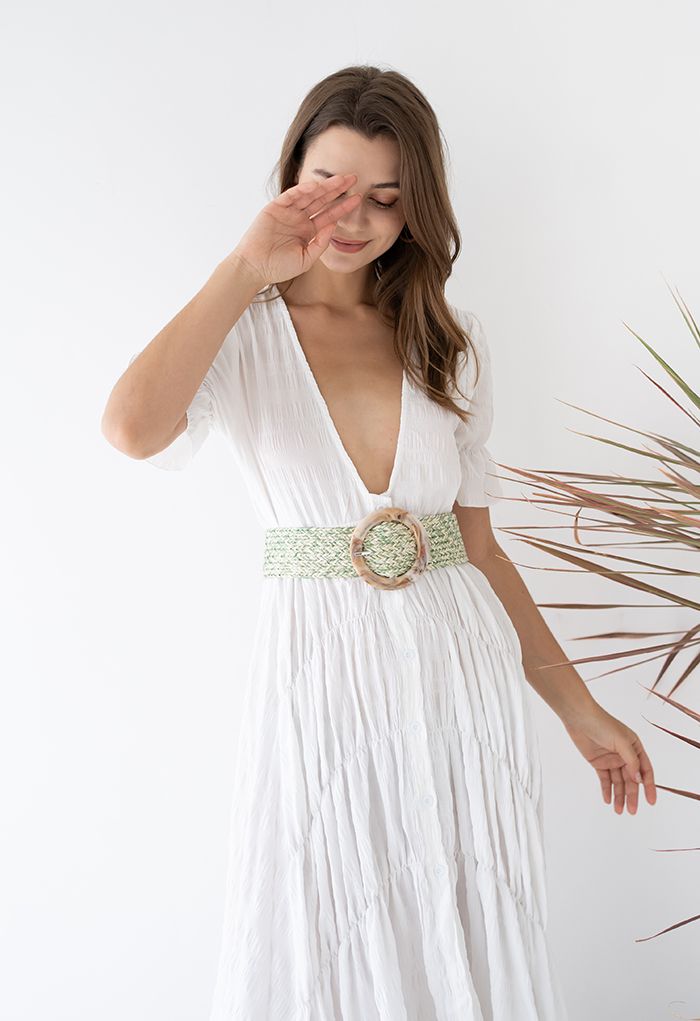 Marble Buckle Woven Raffia Belt